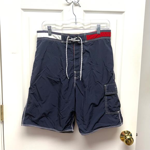Tommy Hilfiger Swim Trunks, Drawstring, Red White Blue, Lined, Men's Size S - Picture 1 of 5